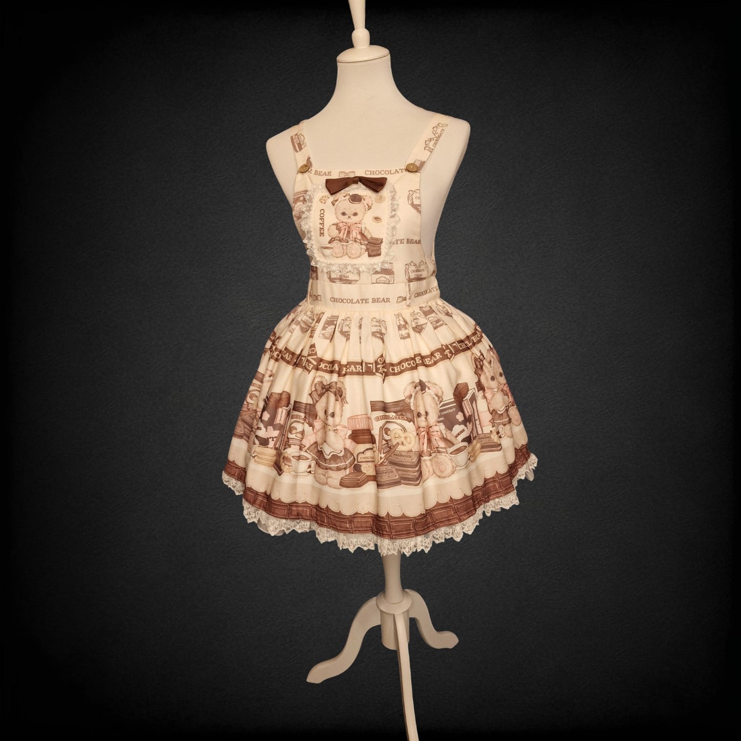 Chocolate Bear Sweet Lolita JSK in creme-braun Kawaii Bären Gr. S