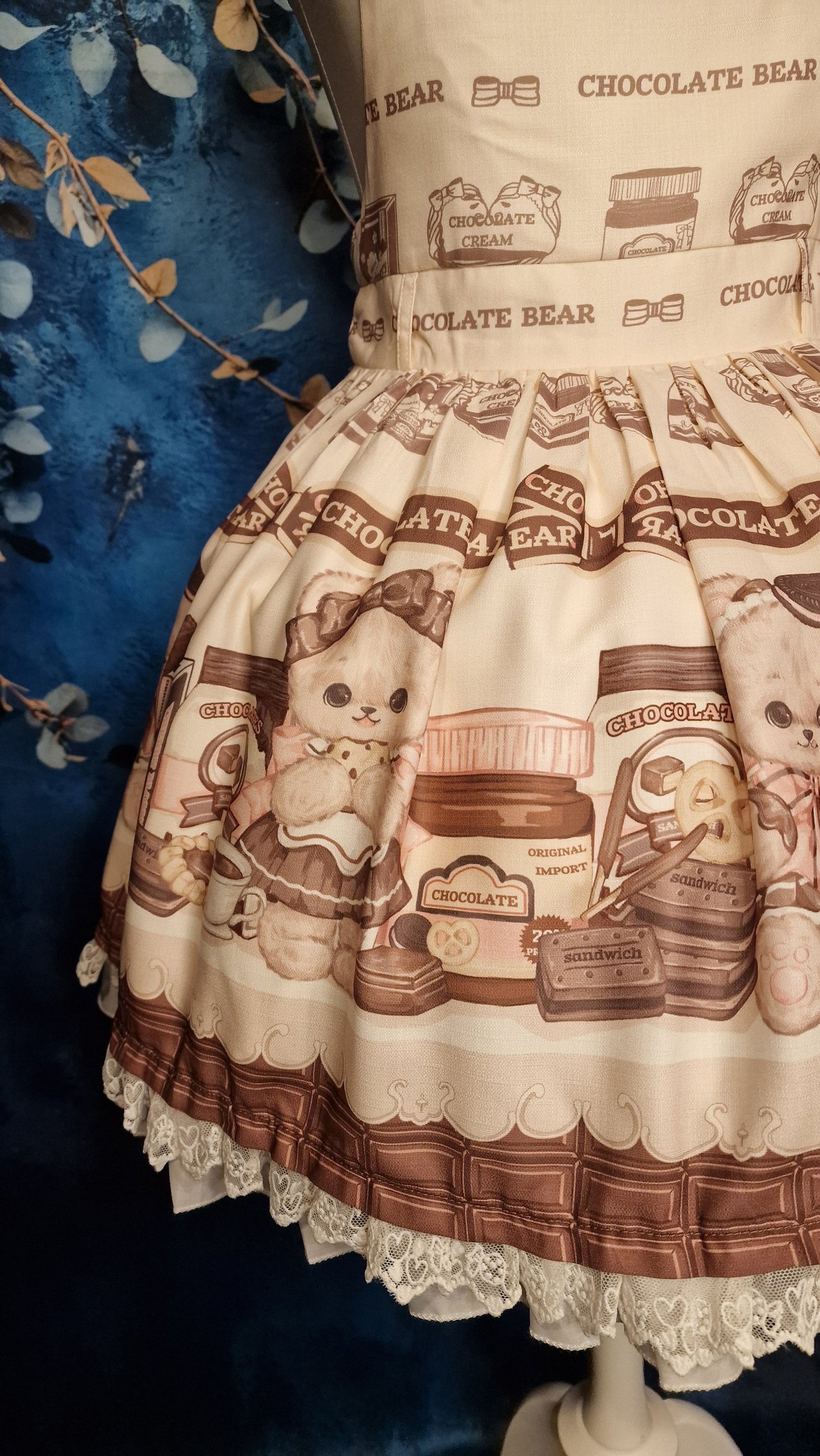 Chocolate Bear Sweet Lolita JSK in creme-braun Kawaii Bären Gr. S