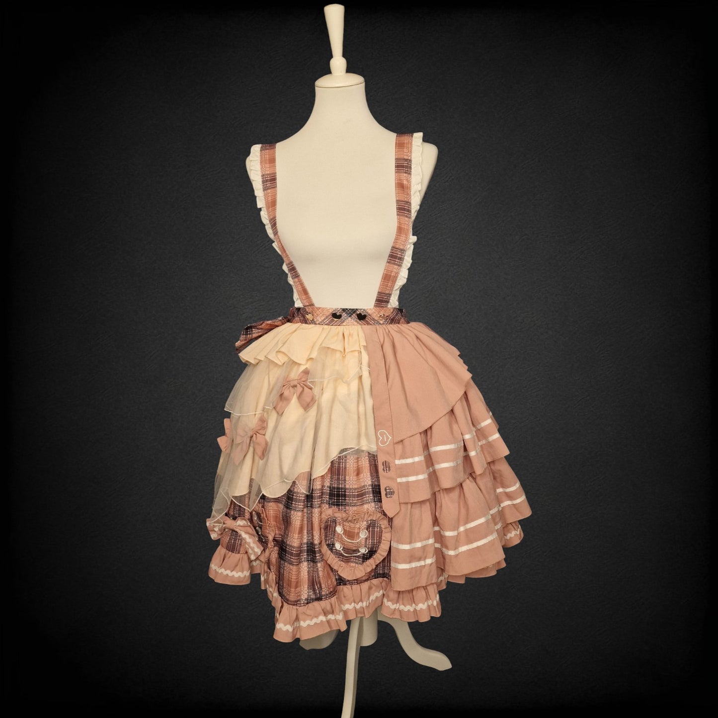Atemberaubendes Lolita Suspender Skirt Rock – Plaid Rose & Cream