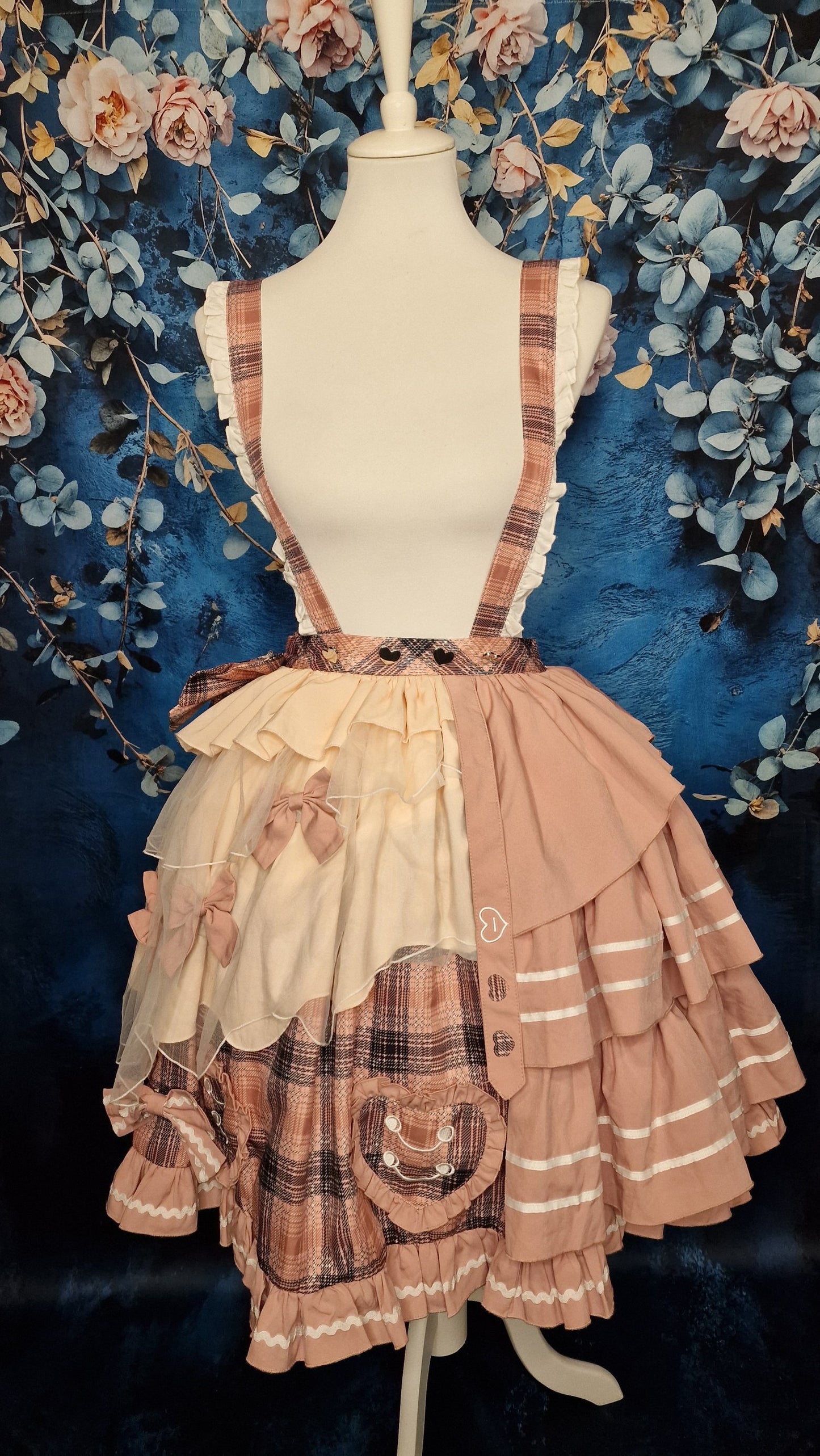 Atemberaubendes Lolita Suspender Skirt Rock – Plaid Rose & Cream