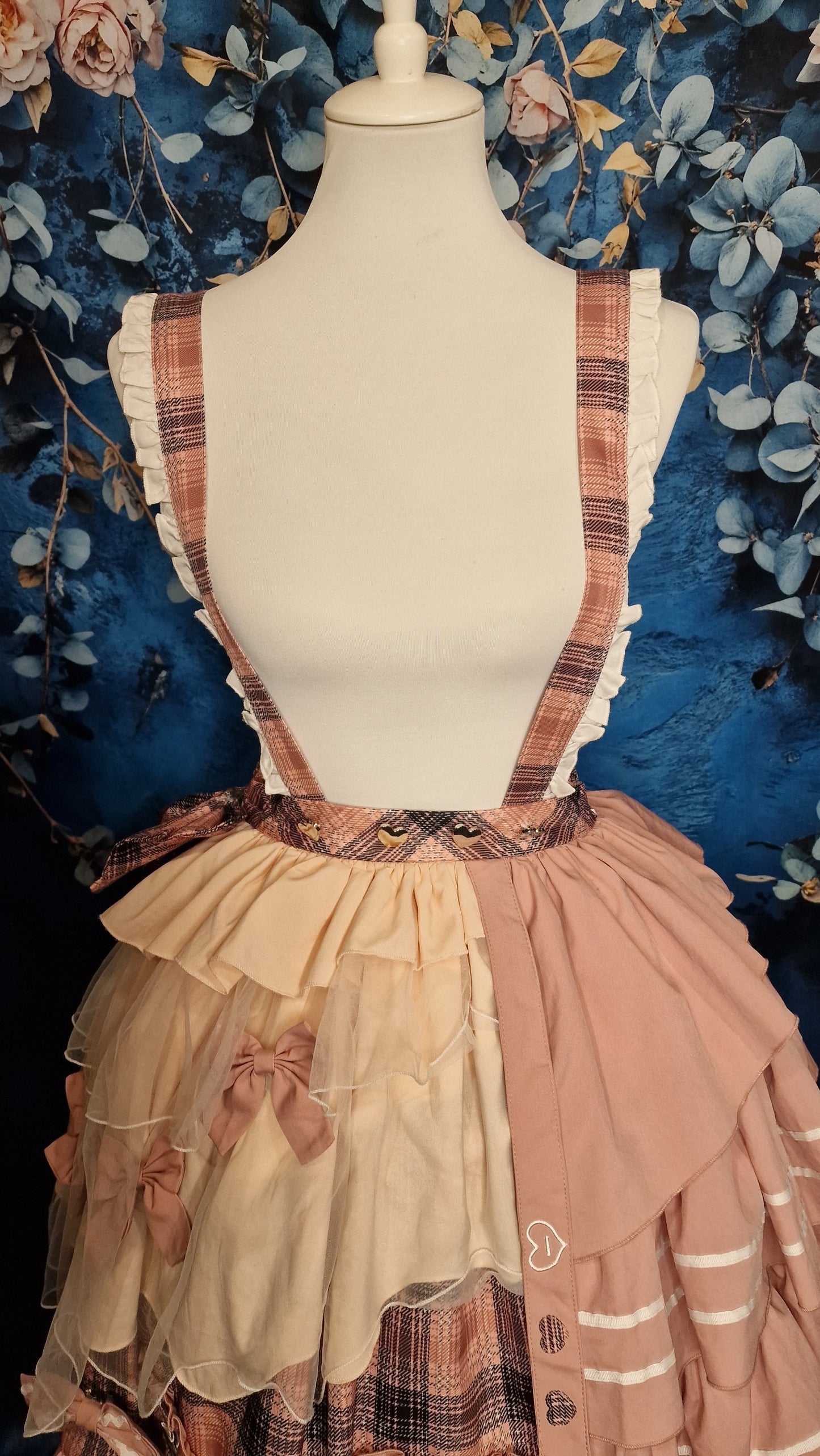 Atemberaubendes Lolita Suspender Skirt Rock – Plaid Rose & Cream