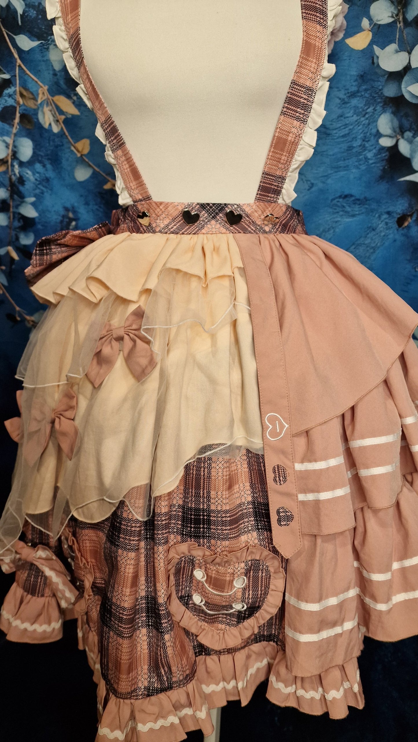 Atemberaubendes Lolita Suspender Skirt Rock – Plaid Rose & Cream