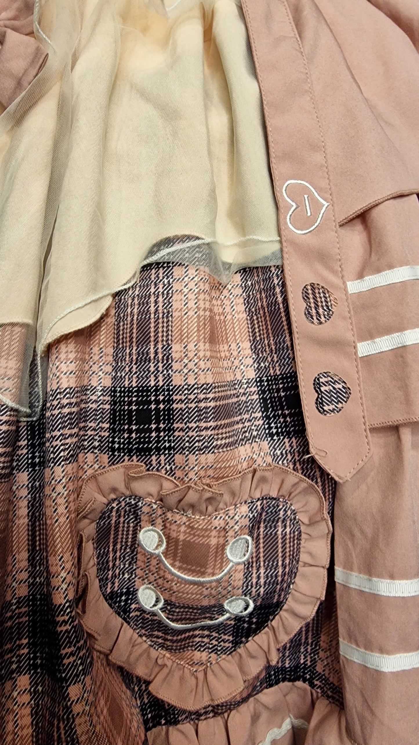 Atemberaubendes Lolita Suspender Skirt Rock – Plaid Rose & Cream
