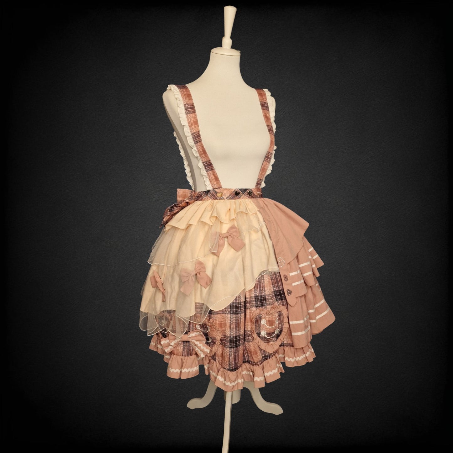 Atemberaubendes Lolita Suspender Skirt Rock – Plaid Rose & Cream