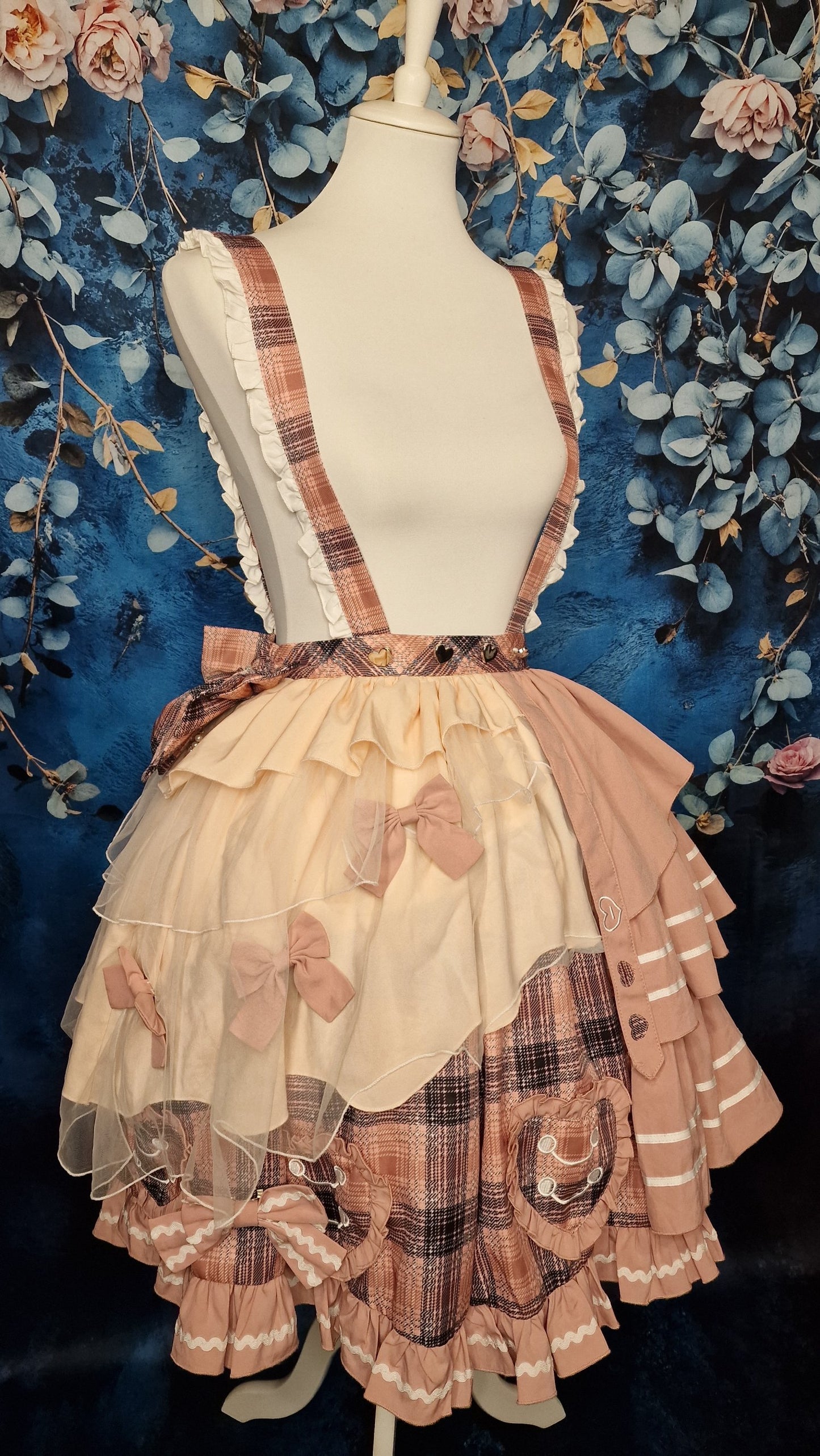 Atemberaubendes Lolita Suspender Skirt Rock – Plaid Rose & Cream