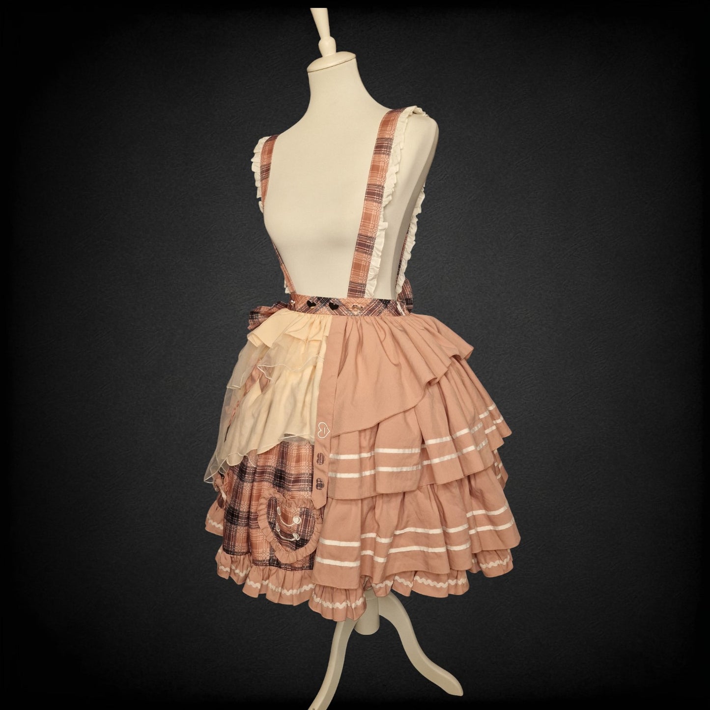 Atemberaubendes Lolita Suspender Skirt Rock – Plaid Rose & Cream