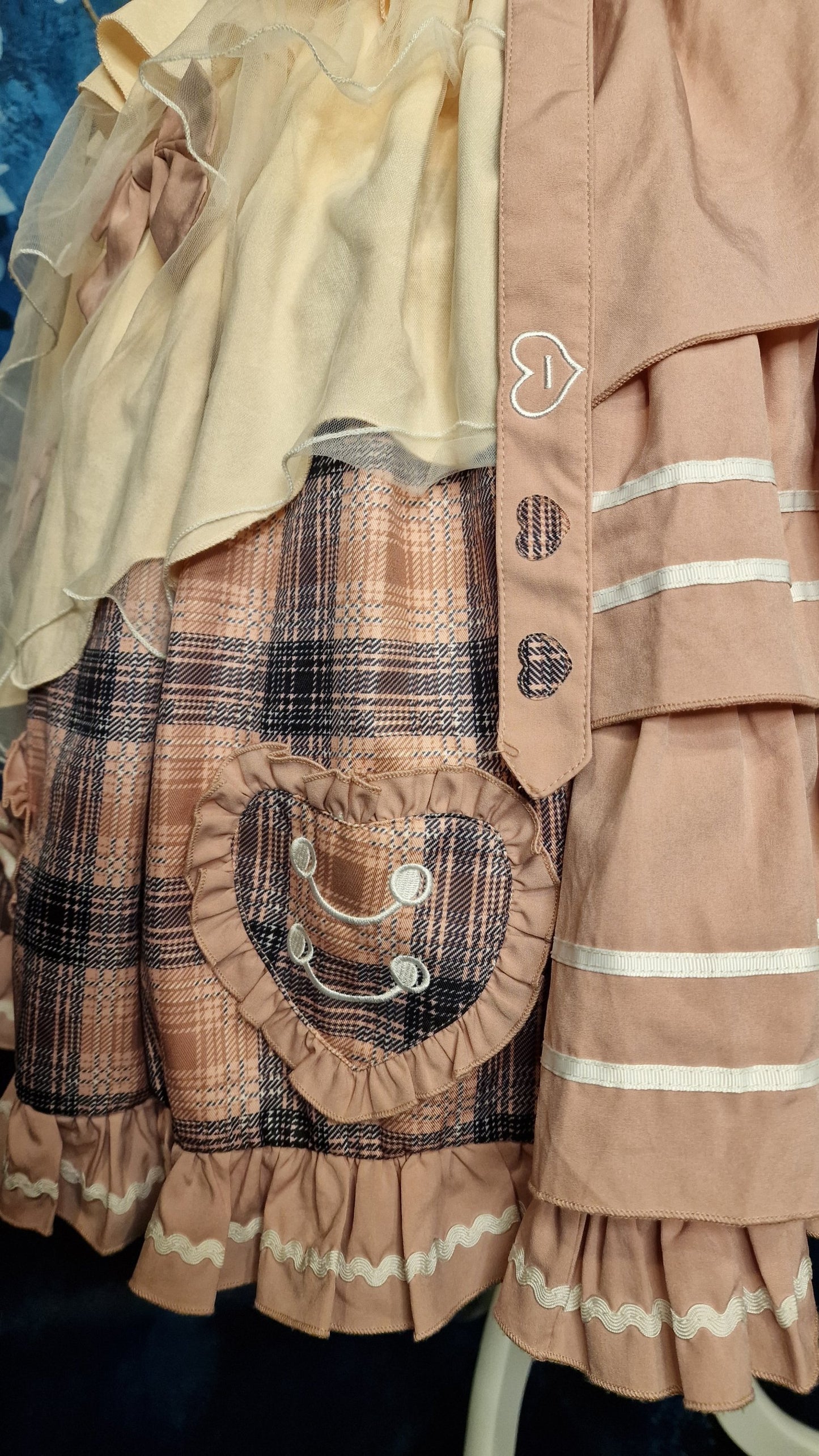 Atemberaubendes Lolita Suspender Skirt Rock – Plaid Rose & Cream