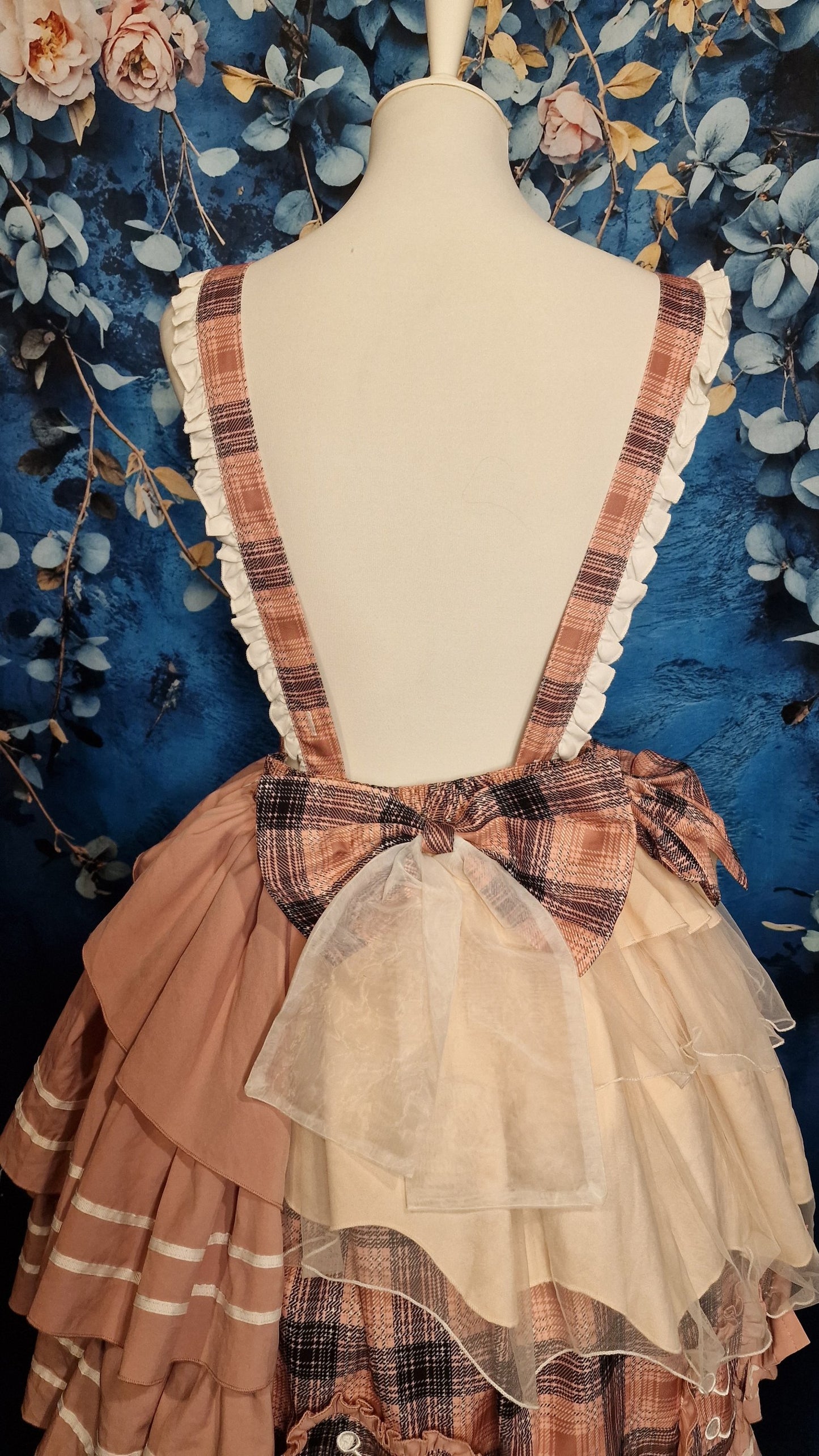 Atemberaubendes Lolita Suspender Skirt Rock – Plaid Rose & Cream