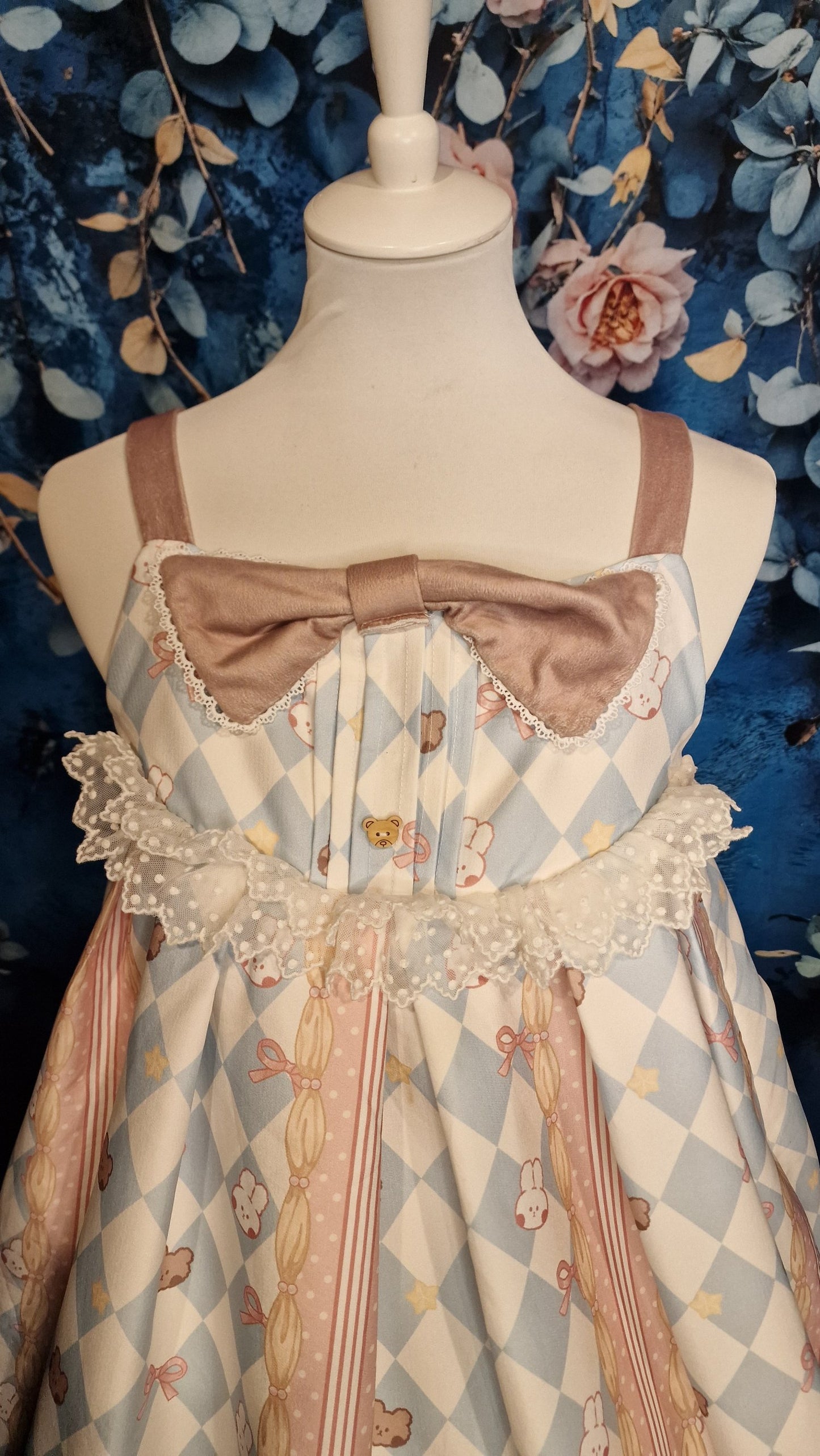 Kawaii Lolita JSK "Bunny & Bear Tea Party" Lolita Kleid JSK – Blue Cream M