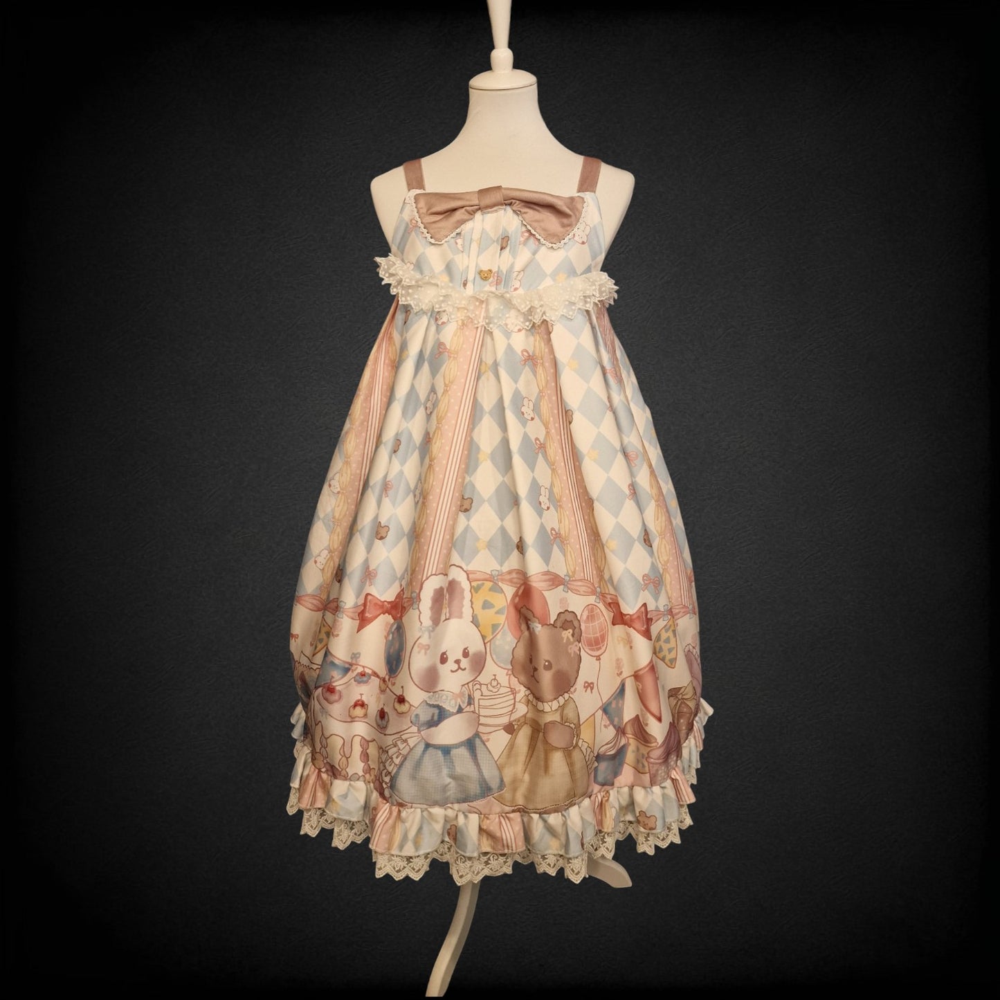 Kawaii Lolita JSK "Bunny & Bear Tea Party" Lolita Kleid JSK – Blue Cream M