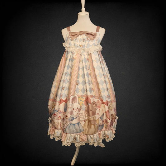 Kawaii Lolita JSK "Bunny & Bear Tea Party" Lolita Kleid JSK – Blue Cream
