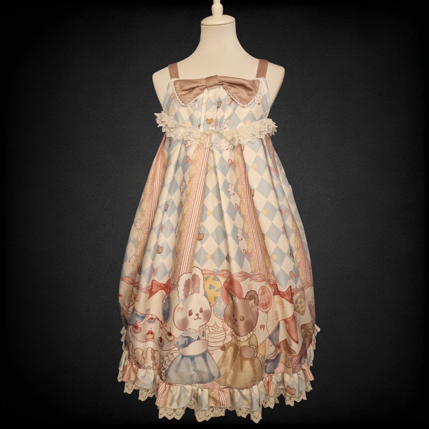 Kawaii Lolita JSK "Bunny & Bear Tea Party" Lolita Kleid JSK – Blue Cream M