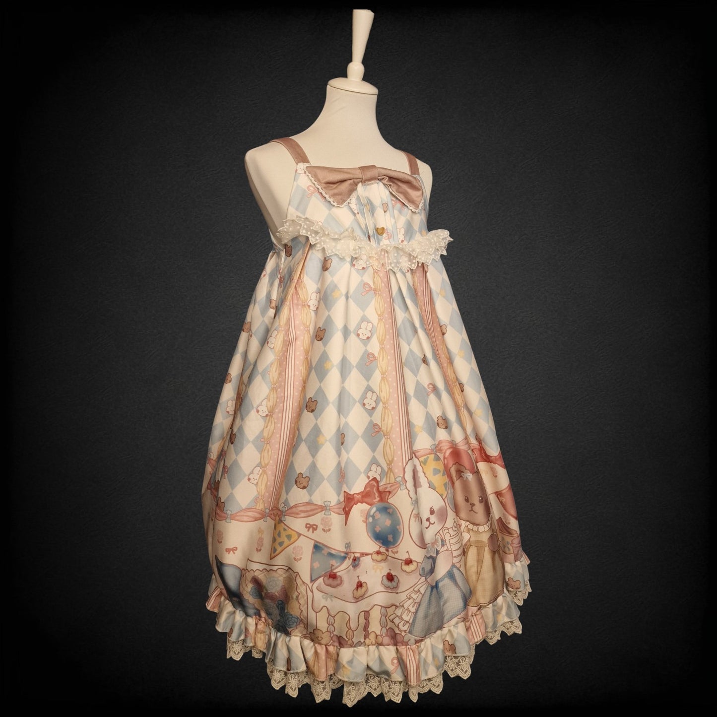 Kawaii Lolita JSK "Bunny & Bear Tea Party" Lolita Kleid JSK – Blue Cream M