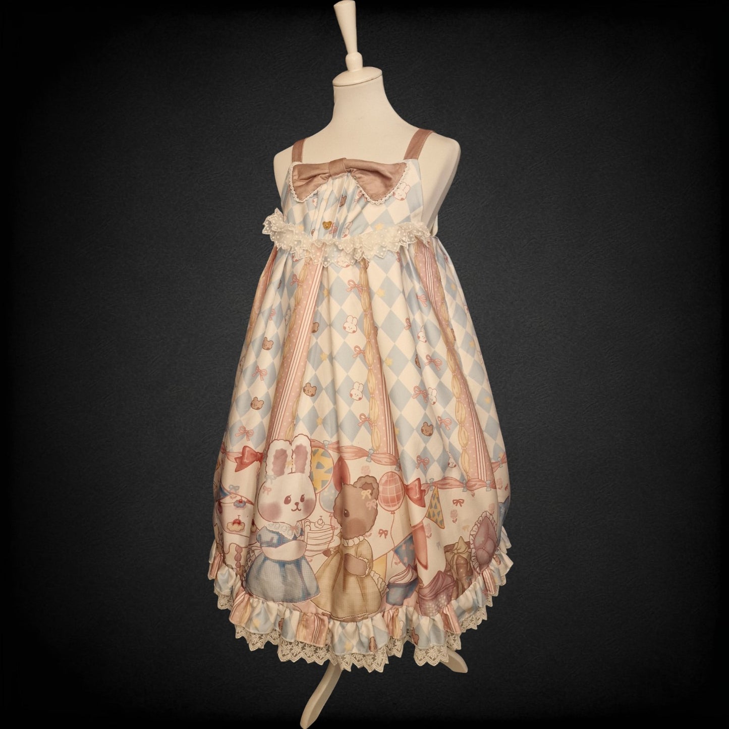 Kawaii Lolita JSK "Bunny & Bear Tea Party" Lolita Kleid JSK – Blue Cream M