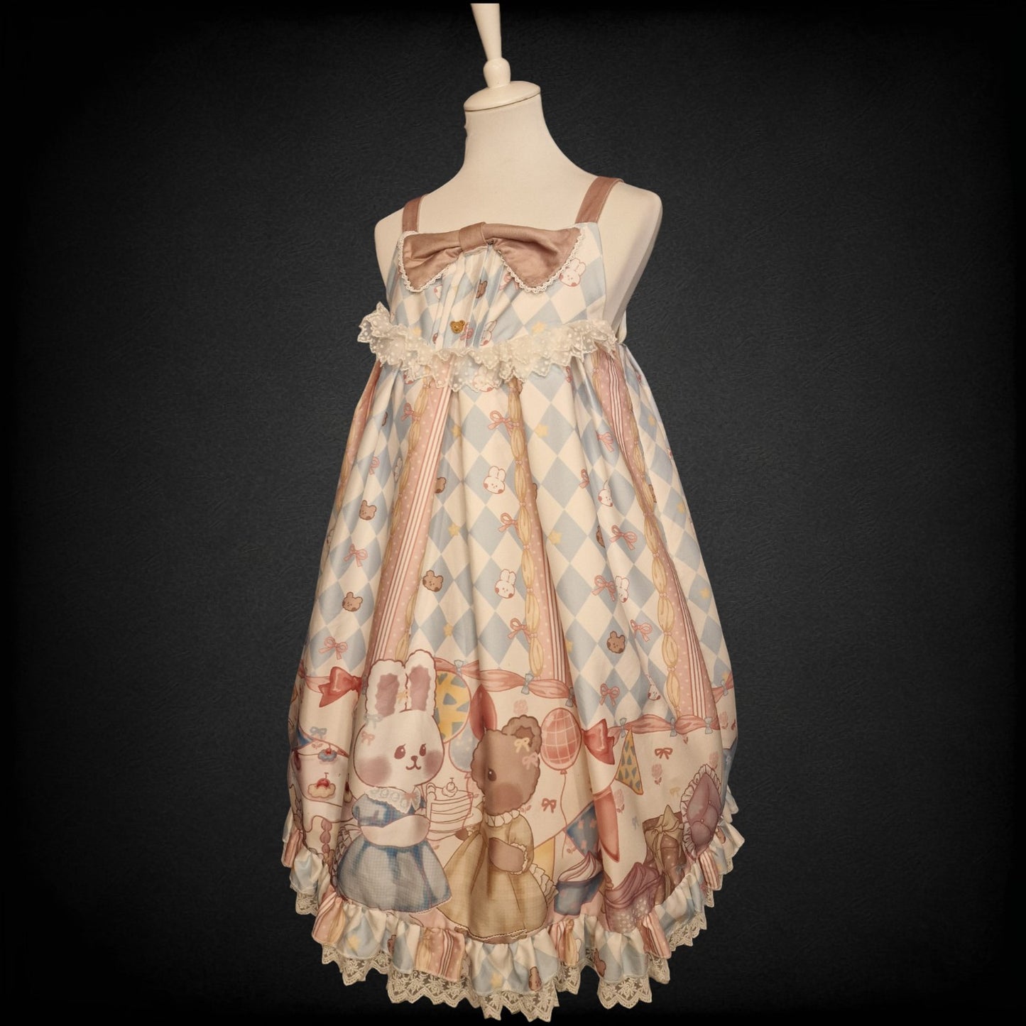 Kawaii Lolita JSK "Bunny & Bear Tea Party" Lolita Kleid JSK – Blue Cream M