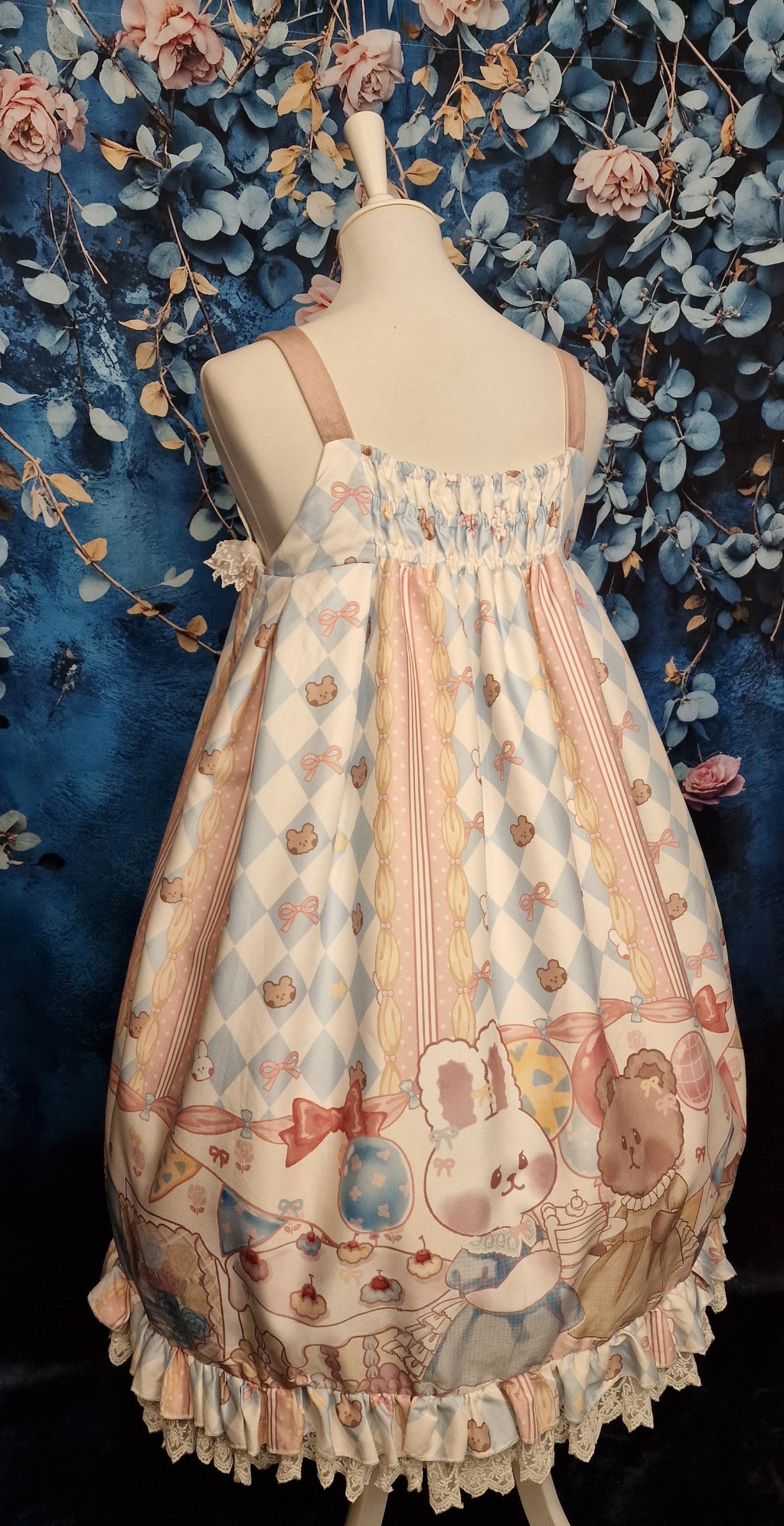 Kawaii Lolita JSK "Bunny & Bear Tea Party" Lolita Kleid JSK – Blue Cream M