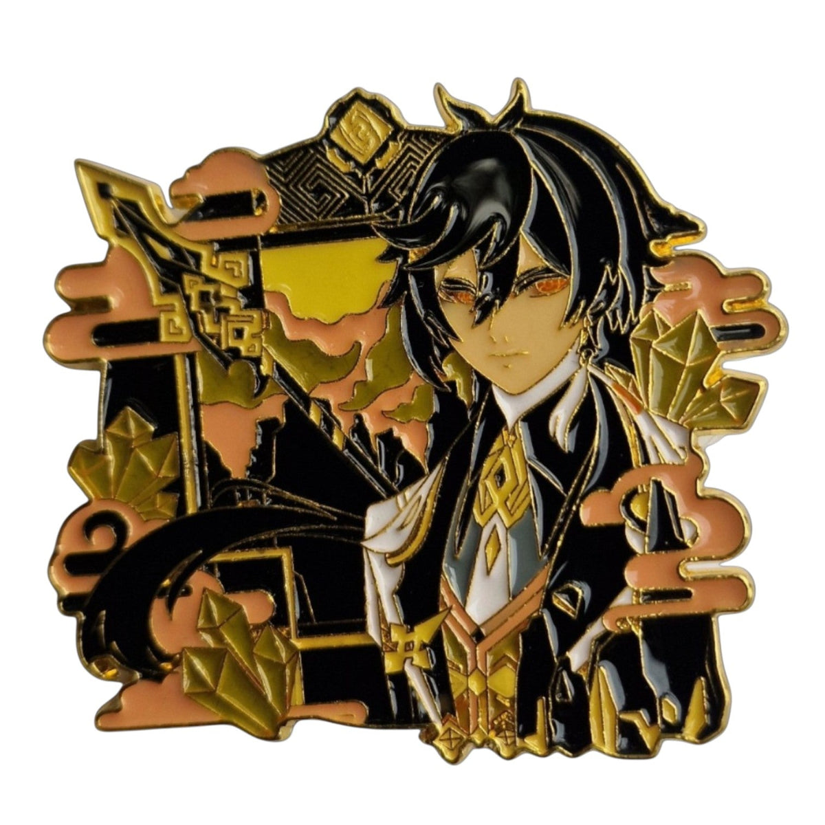 Zhongli Genshin Impact Pin – Vorderseite weißer Hintergrund