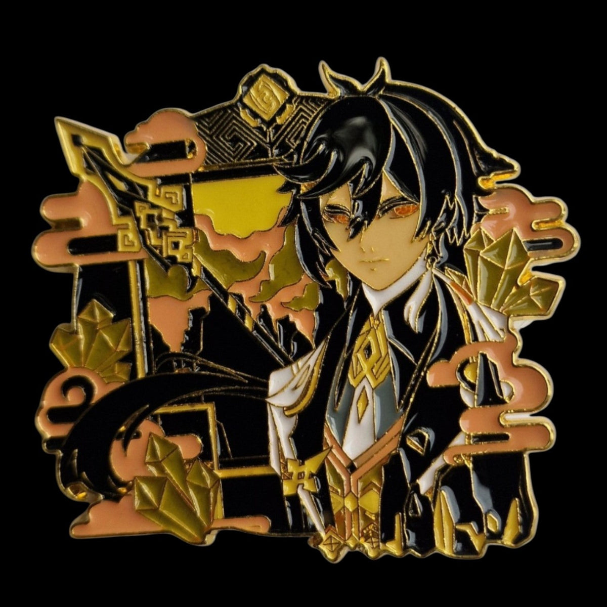 Zhongli Genshin Impact Pin – Vorderseite schwarzer Hintergrund