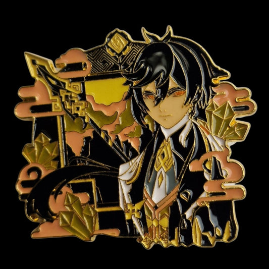 Zhongli Genshin Impact Pin – Vorderseite schwarzer Hintergrund