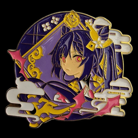 Keqing Genshin Impact Pin – Vorderseite schwarzer Hintergrund