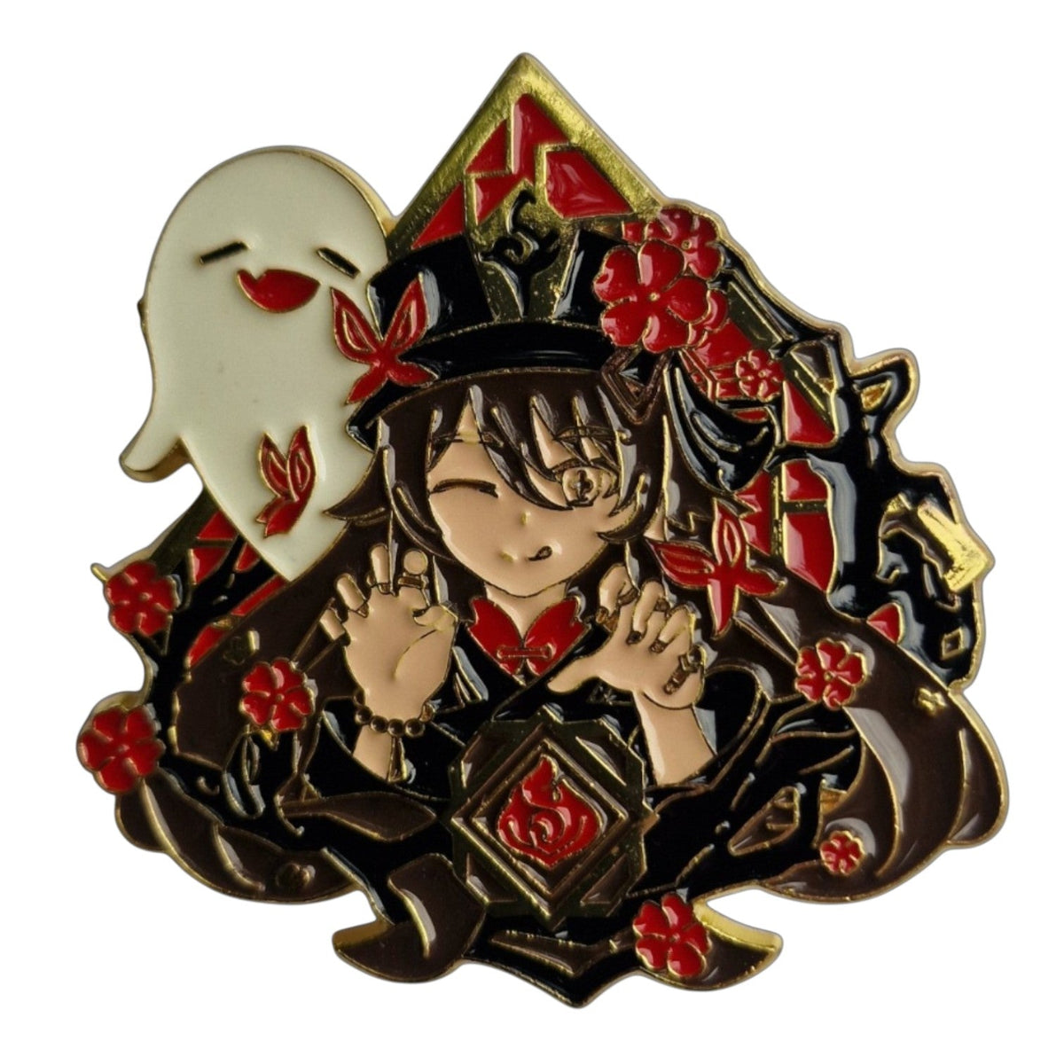 Hu Tao Genshin Impact Pin – Vorderseite weißer Hintergrund