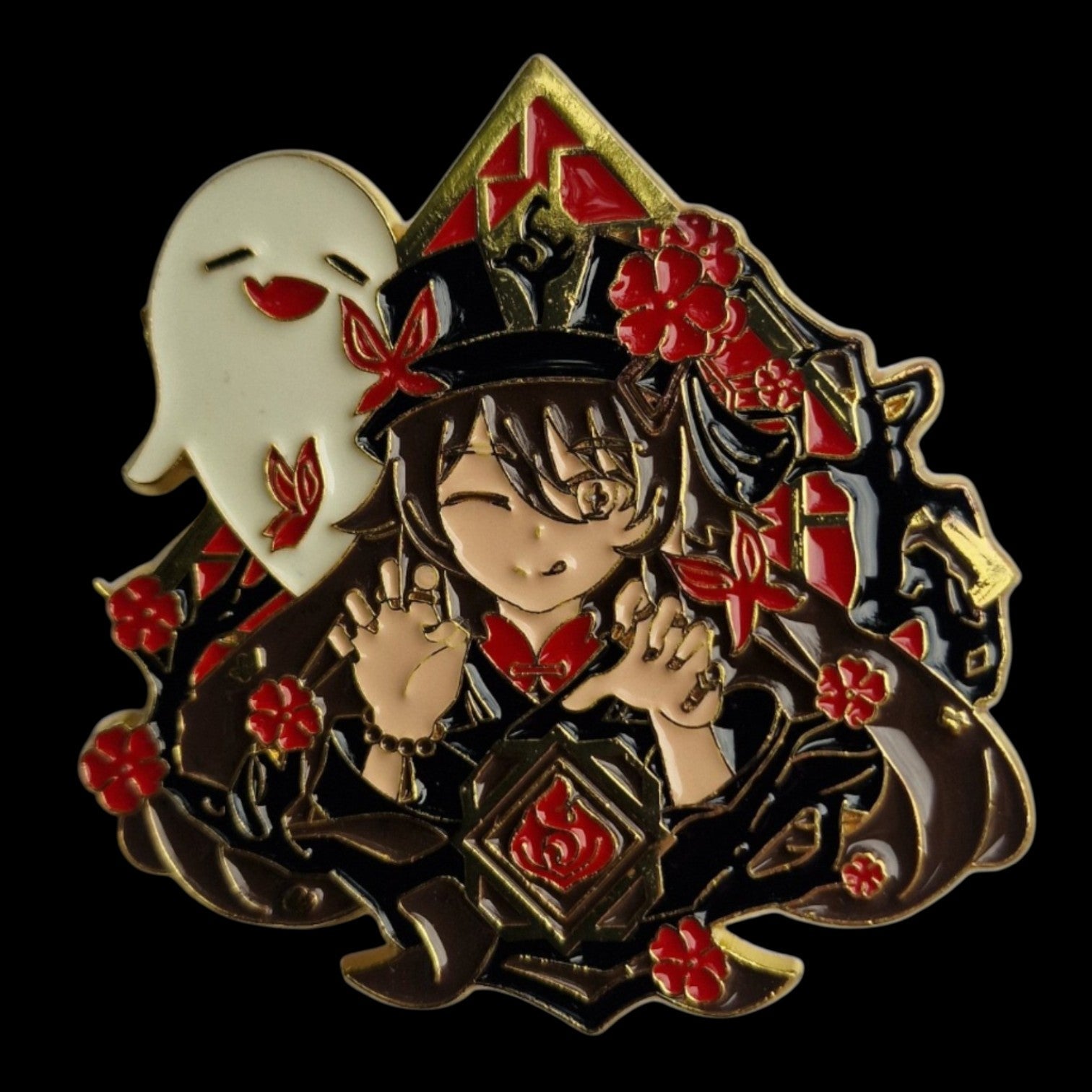 Hu Tao Genshin Impact Pin – Vorderseite schwarzer Hintergrund