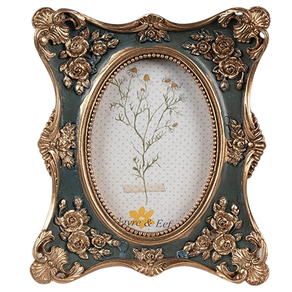 Kleiner Bilderrahmen barock Gold-Grün mit Rosen – Fotoformat 6 × 9 cm