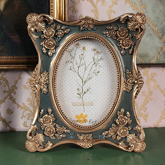Kleiner Bilderrahmen barock Gold-Grün mit Rosen – Fotoformat 6 × 9 cm