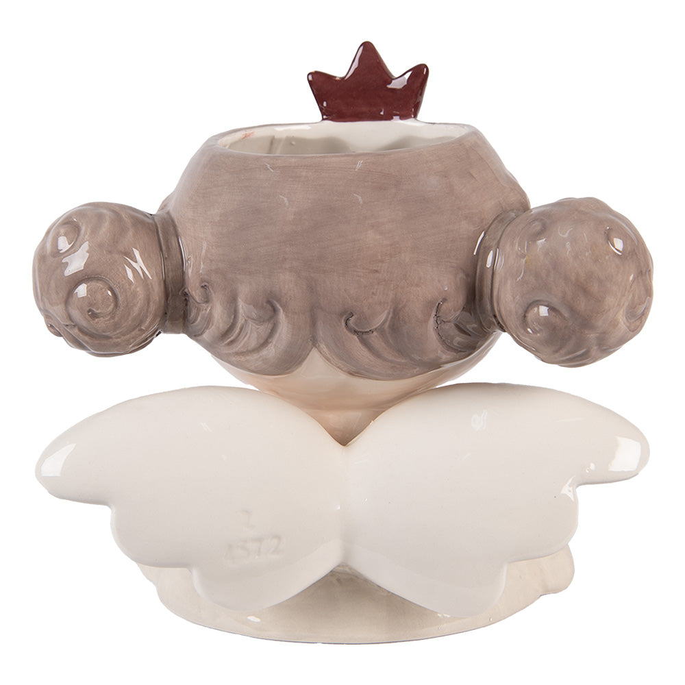 Blumentopf Engel mit Krone und Herz – Beige Keramik, 17 cm Clayre & Eef