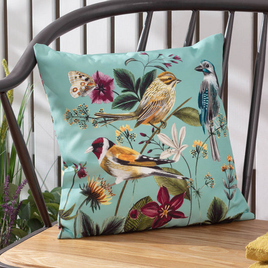 Nostalgische Outdoor Dekokissen "Vögel im Garten" mit Füllkissen 43x43 cm