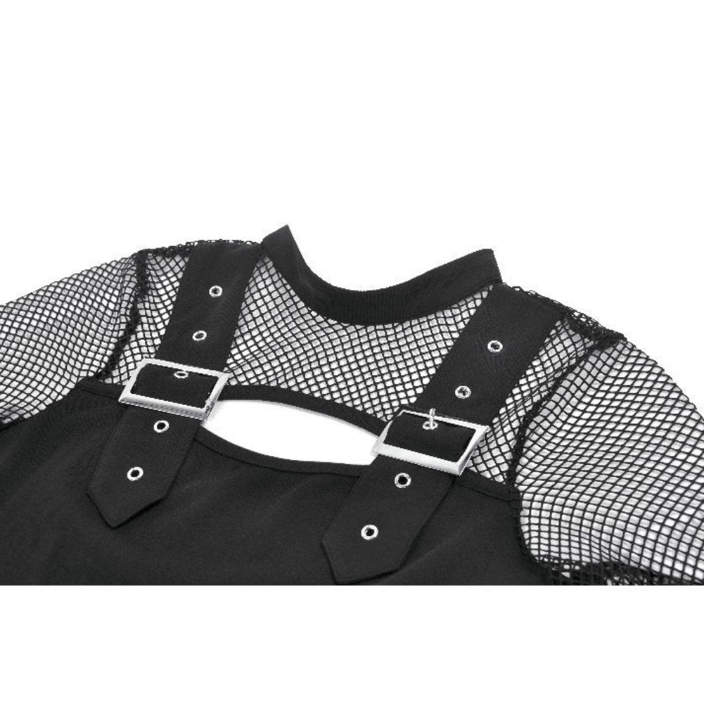 Dark in Love Punk Top Shirt mit Netz und Schnallen