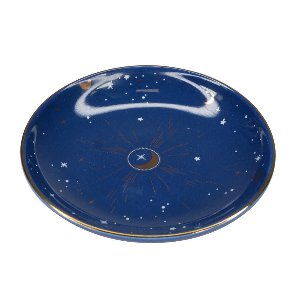 Schmuckschale aus Keramik, 10,5 cm, Halbmond, blau