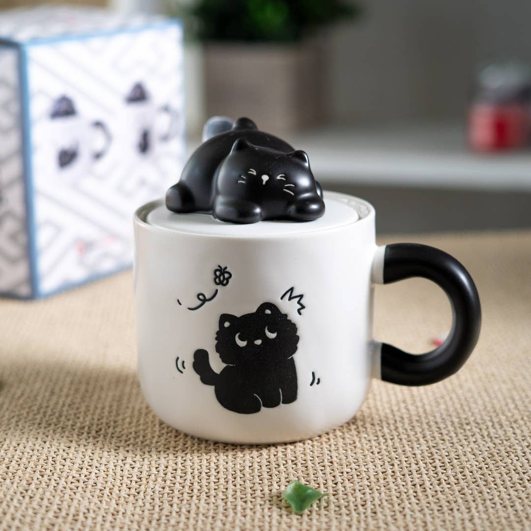 Urban Tokyo "Whimsical Black Cat" Tasse mit Deckel 3D 390 ml
