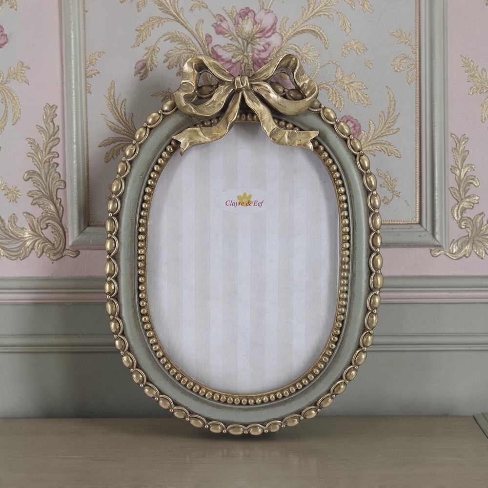 Vintage Bilderrahmen mit Schleife Grau-Gold für 10 × 15 cm