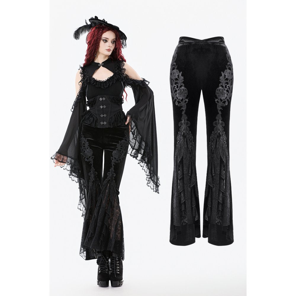 Gothic Samthose in schwarz Rüschen Dark in Love