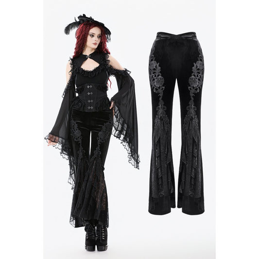 Gothic Samthose in schwarz Rüschen Dark in Love