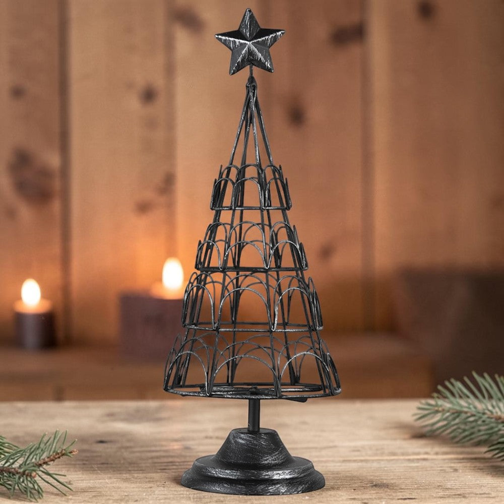 Vintage-Kartenhalter Weihnachtsbaum aus schwarzem Metall 31 cm