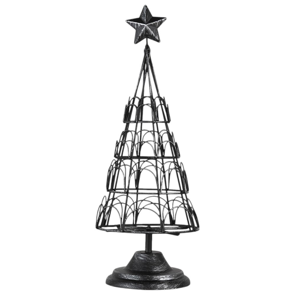Vintage-Kartenhalter Weihnachtsbaum aus schwarzem Metall 31 cm