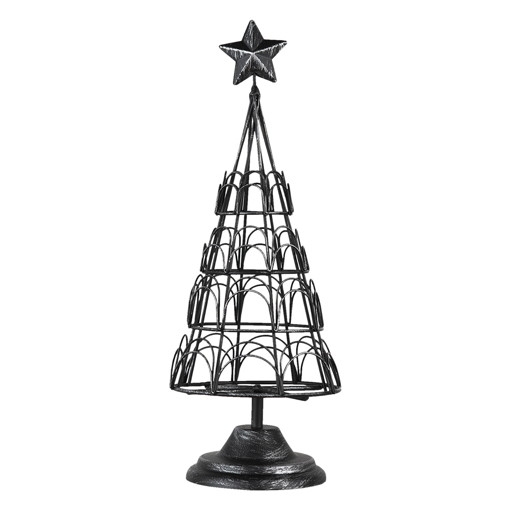 Vintage-Kartenhalter Weihnachtsbaum aus schwarzem Metall 31 cm