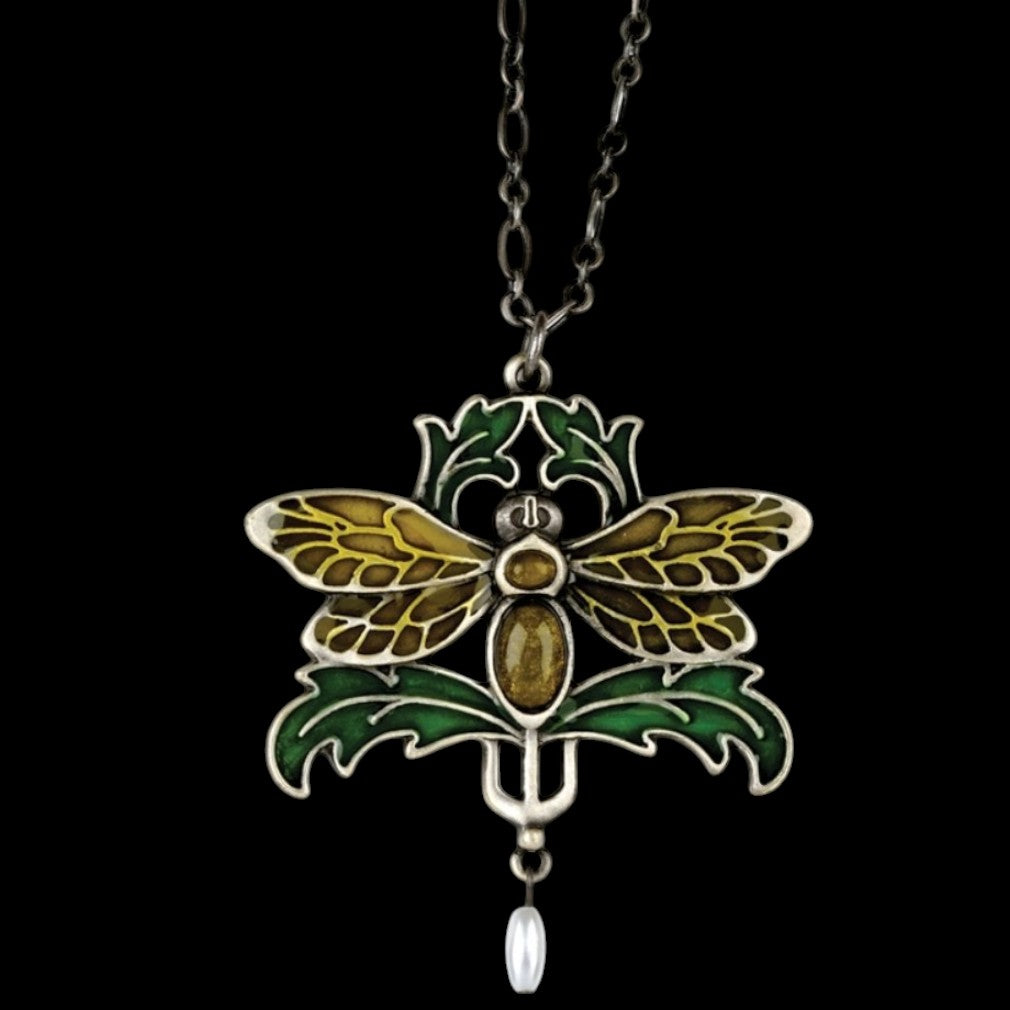 Jugendstil Libellen-Anhänger-Kette – schwarzer Hintergrund