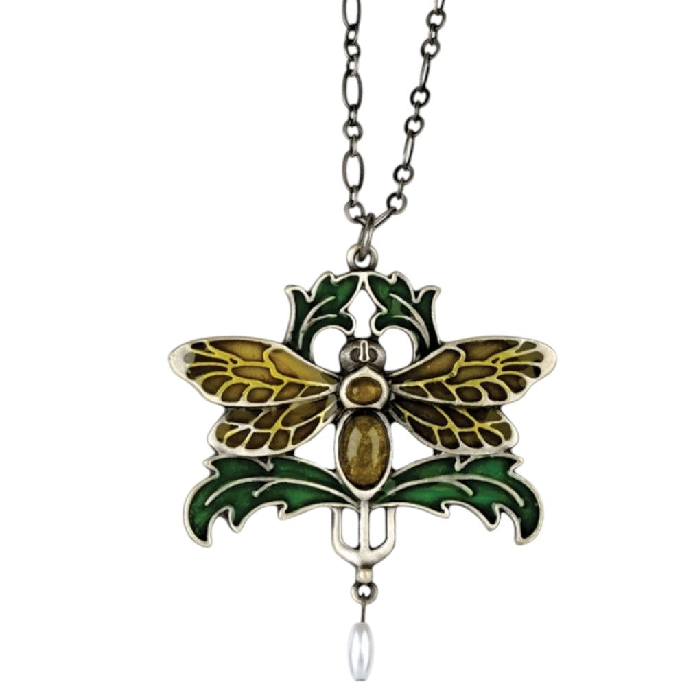 Jugendstil Libellen-Anhänger-Kette – weißer Hintergrund