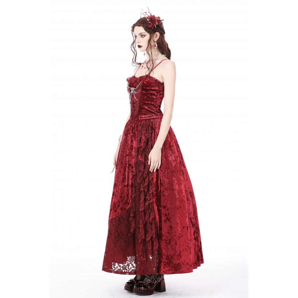 Dark in Love rotes Samtkleid mit Spinne