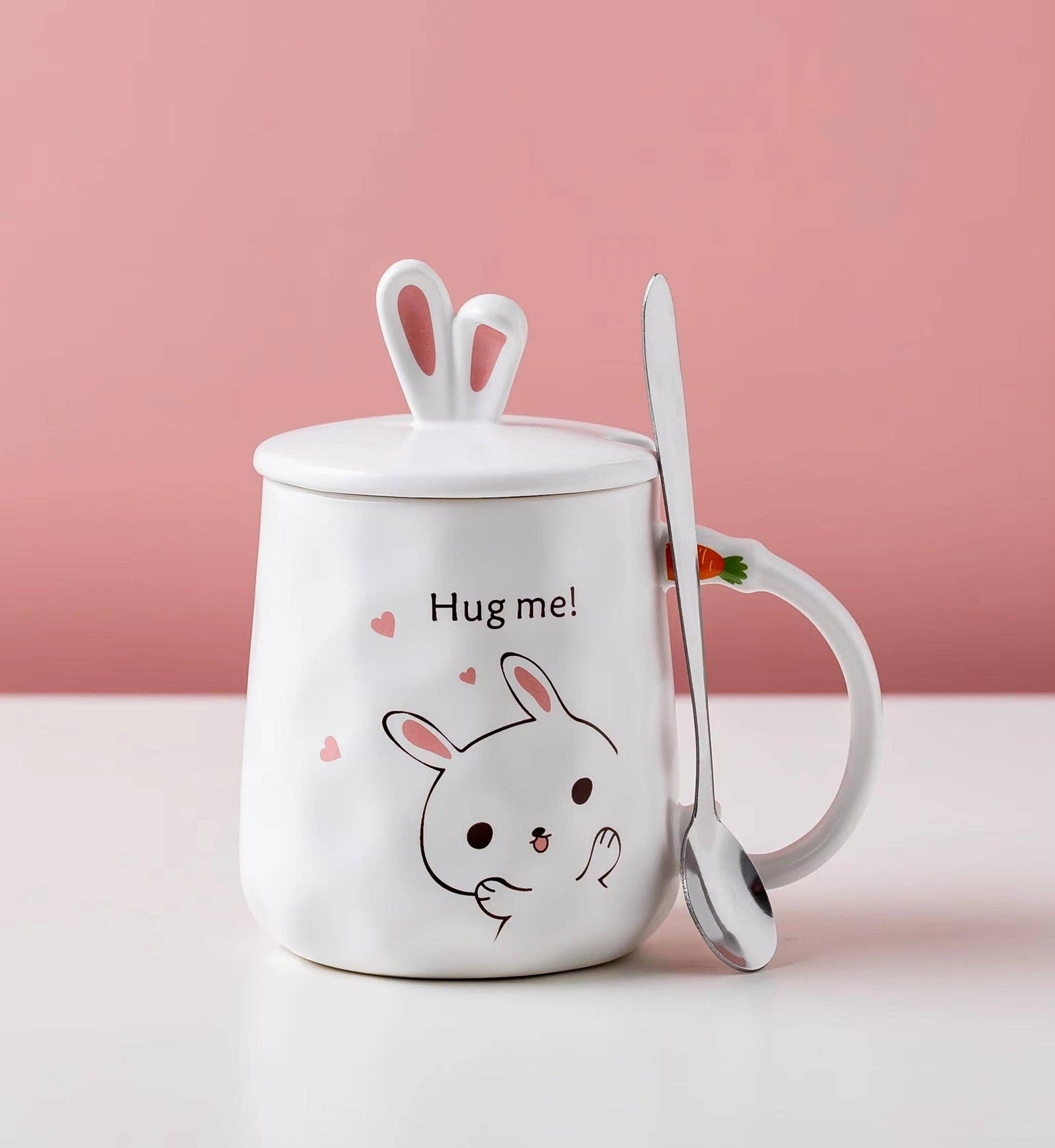 Bunny Tasse "Hug me" Weißer Becher mit Deckel und Löffel  400 ml