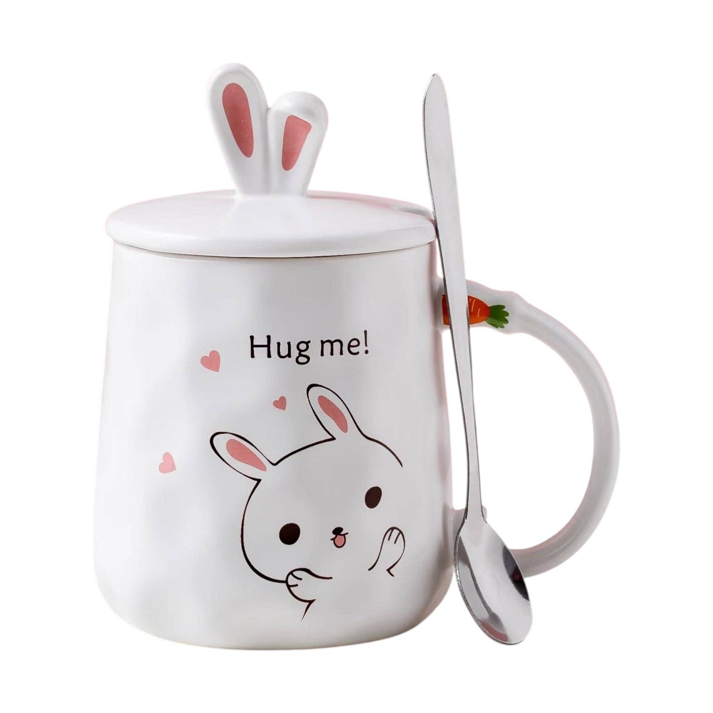 Bunny Tasse "Hug me" Weißer Becher mit Deckel und Löffel  400 ml