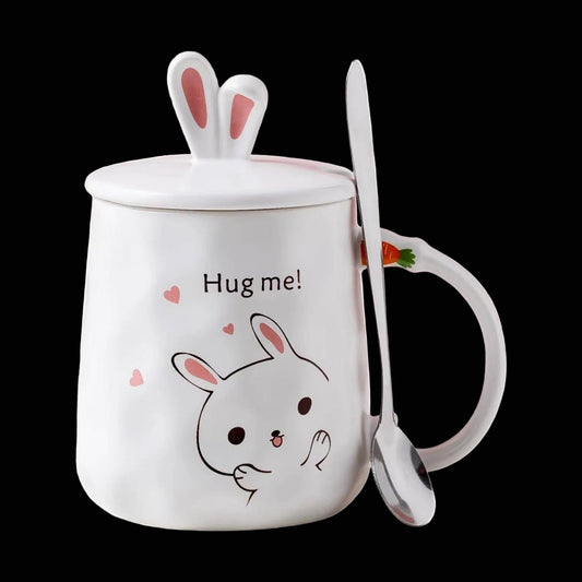 Bunny Tasse "Hug me" Weißer Becher mit Deckel und Löffel  400 ml