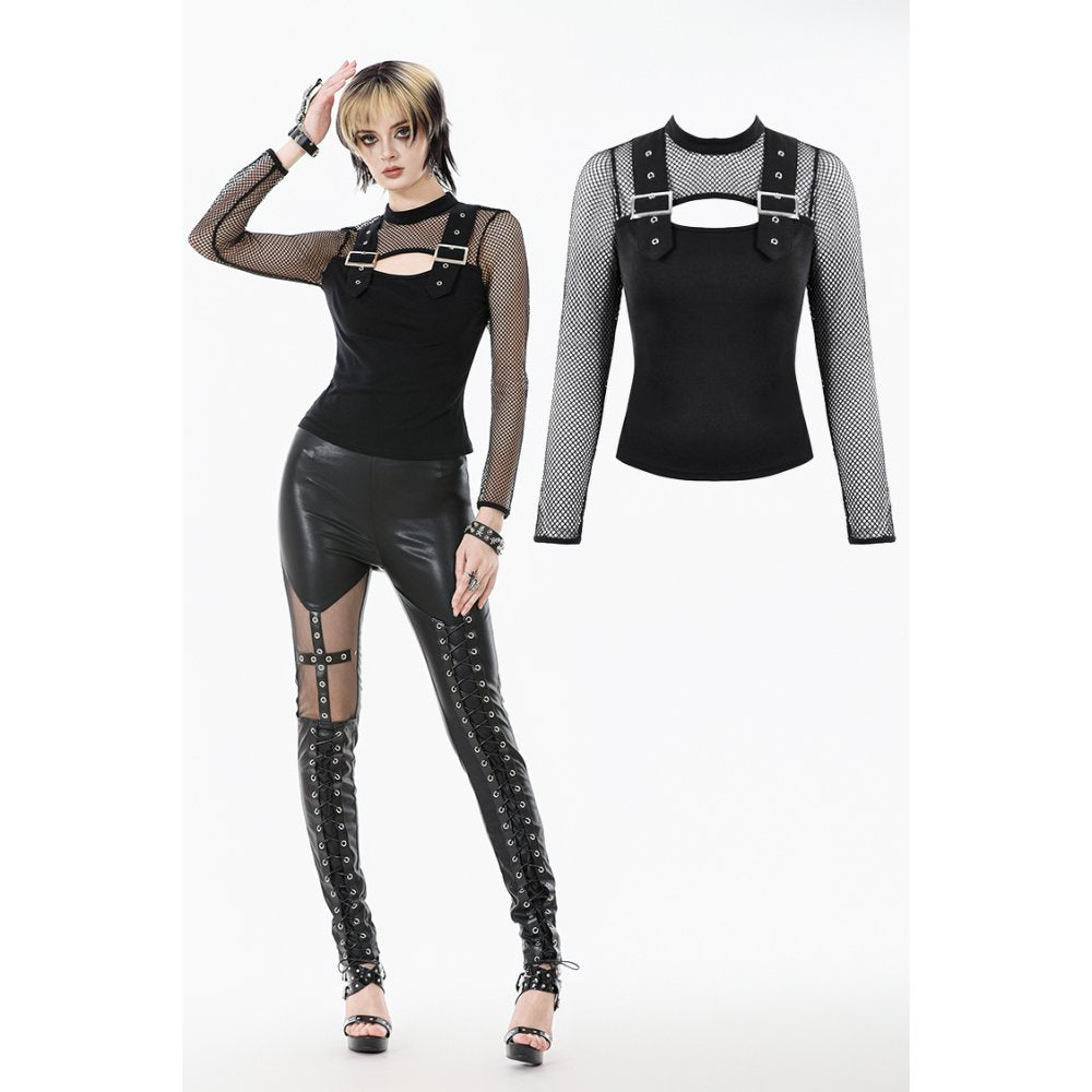 Dark in Love Punk Top Shirt mit Netz und Schnallen