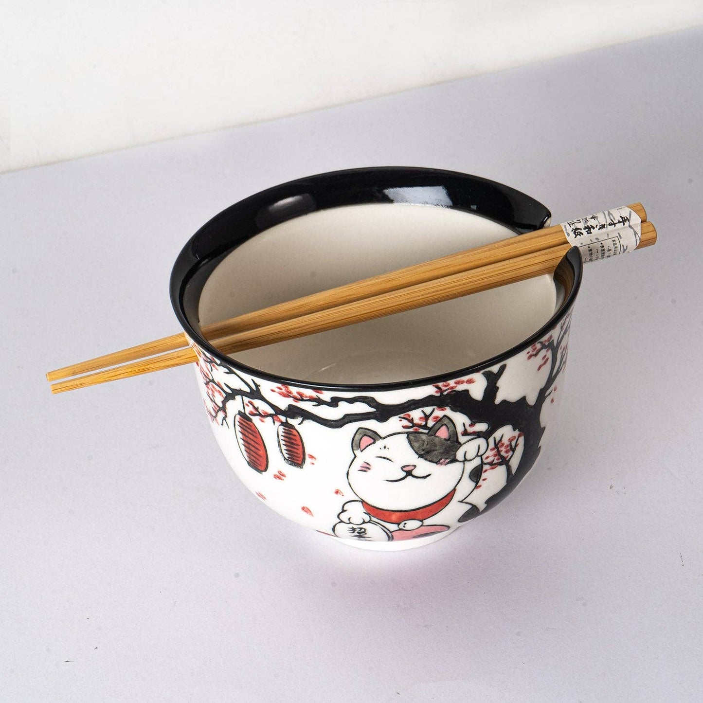 Glückskatzen-Ramen-Bowl Schale „Maneki-Neko“ mit Essstäbchen