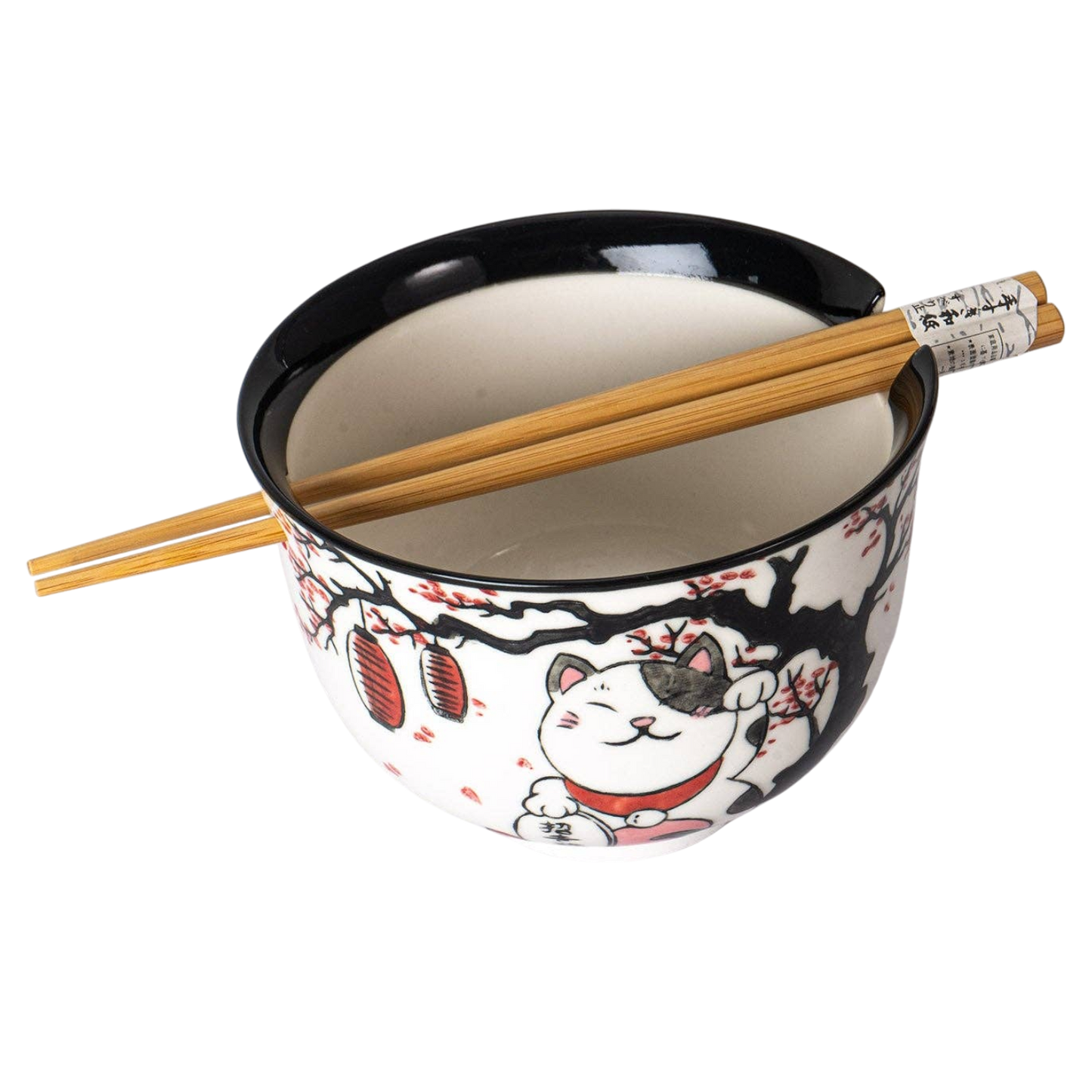 Glückskatzen-Ramen-Bowl Schale „Maneki-Neko“ mit Essstäbchen