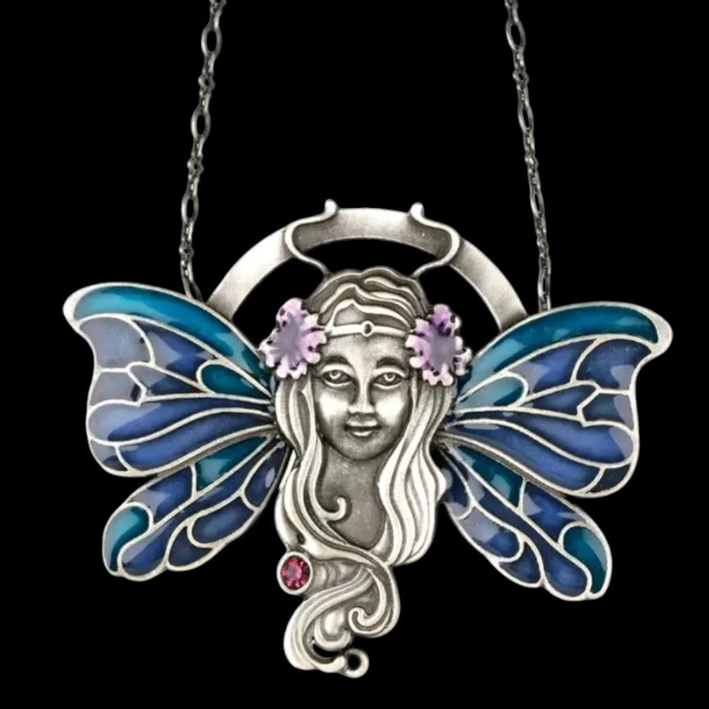Jugendstil Fee Anhänger-Kette – schwarzer Hintergrund