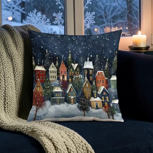 Winterdorf-Dekokissen mit Füllkissen 45 × 45 cm im nostalgischen Stil
